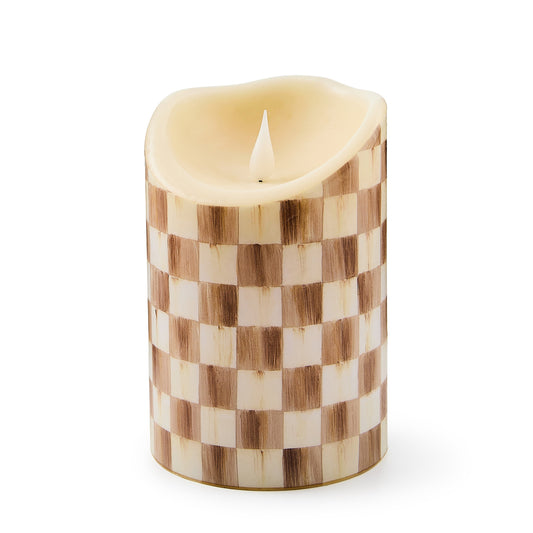 Mocha Check Flameless 6¡å Pillar Candle