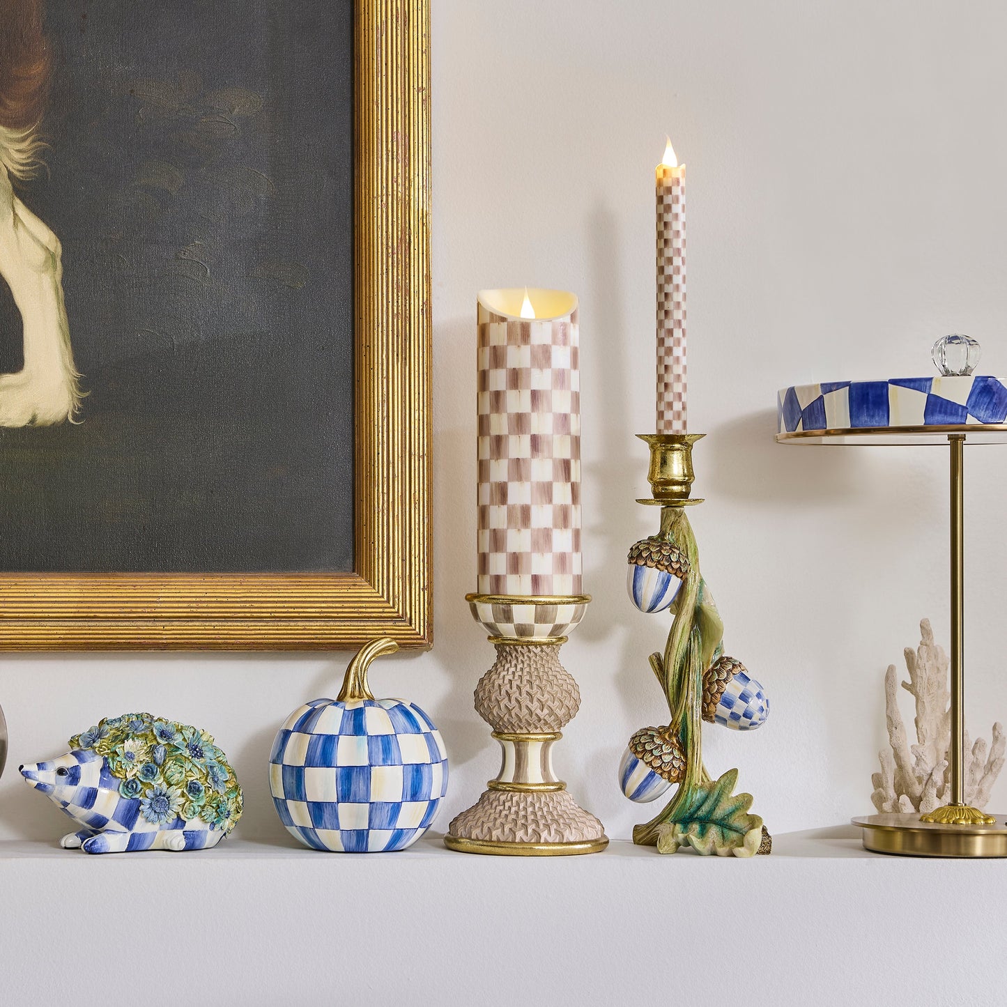 Mocha Check Flameless 7¡å Pillar Candle