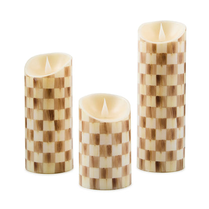 Mocha Check Flameless 7¡å Pillar Candle