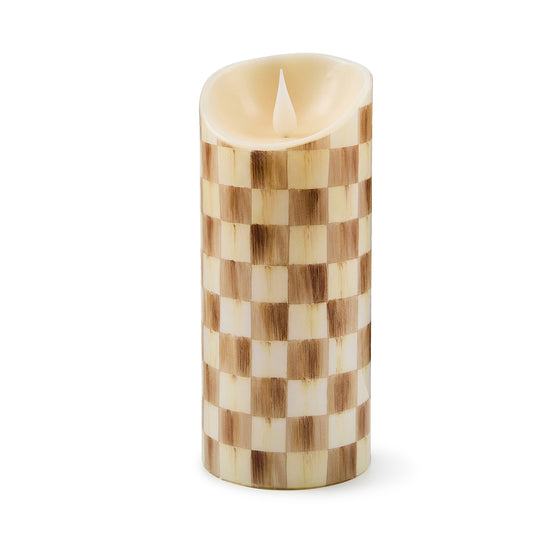 Mocha Check Flameless 7¡å Pillar Candle