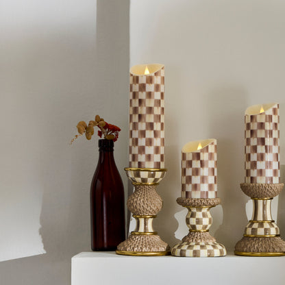 Mocha Check Flameless 9¡å Pillar Candle