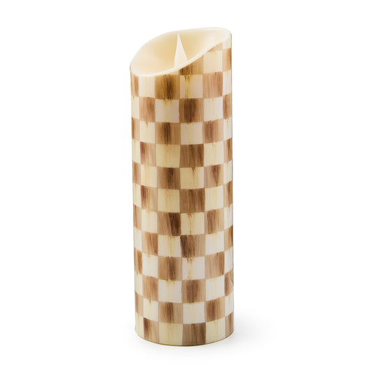 Mocha Check Flameless 9¡å Pillar Candle