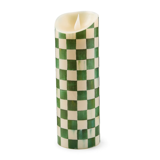 Emerald Check Flameless 9¡å Pillar Candle