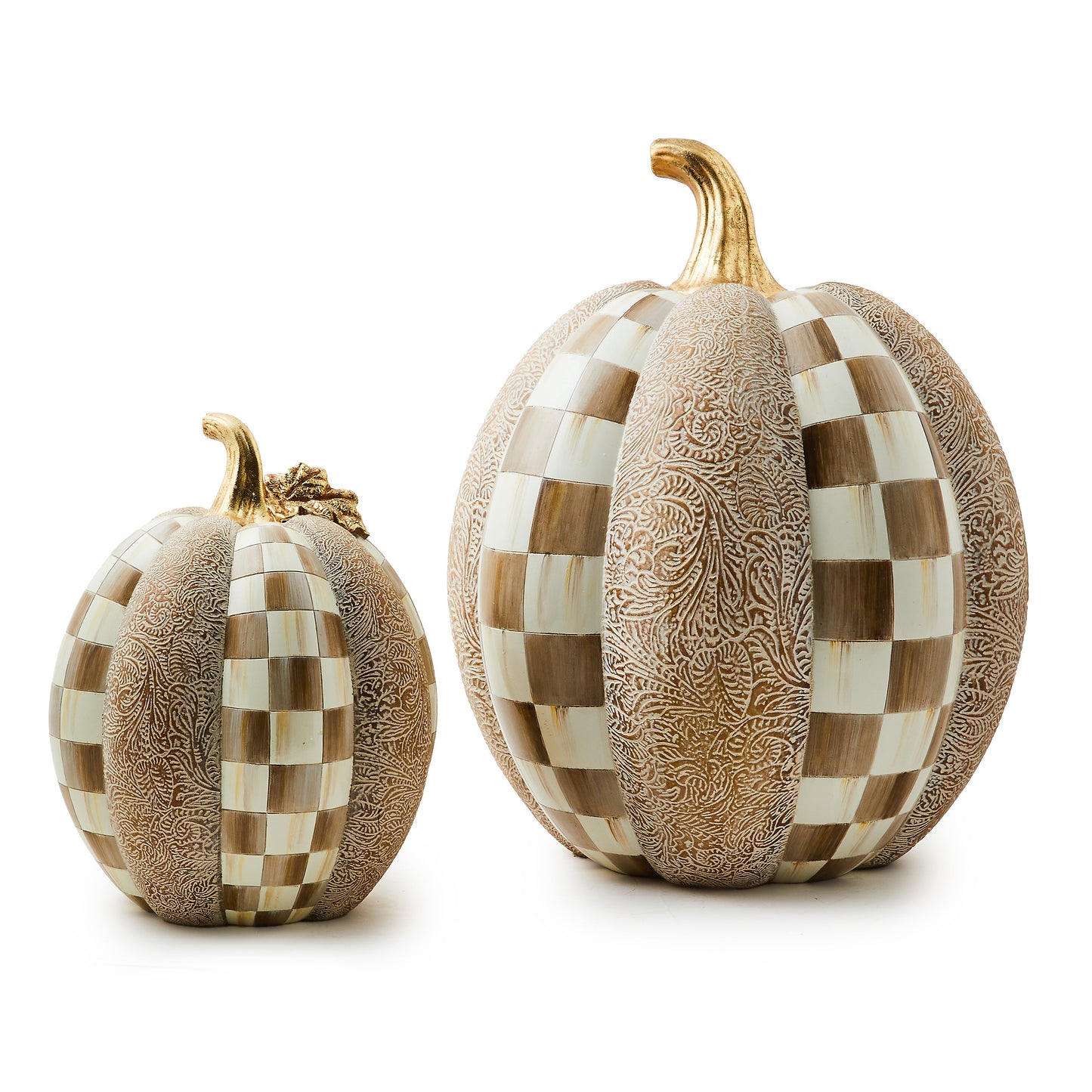 Mocha Check &amp; Block Print Tall Pumpkin