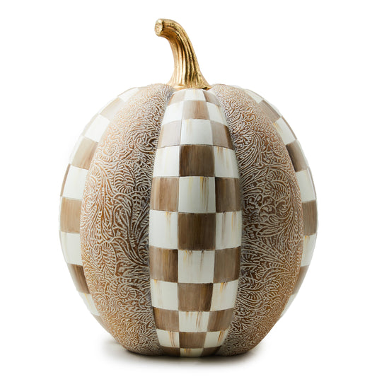 Mocha Check &amp; Block Print Tall Pumpkin