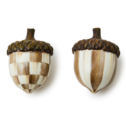 Mocha Check Acorns, Set of 2