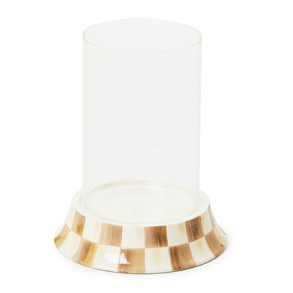 Mocha Check Pillar Glass Candle Holder