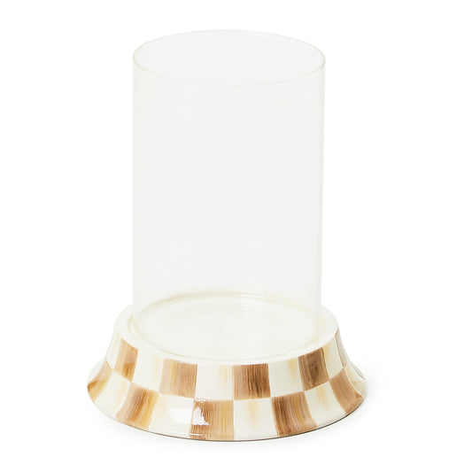 Mocha Check Pillar Glass Candle Holder