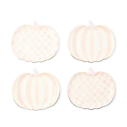 Rosy Check Pumpkin Ceramic Dessert Plates, Set of 4