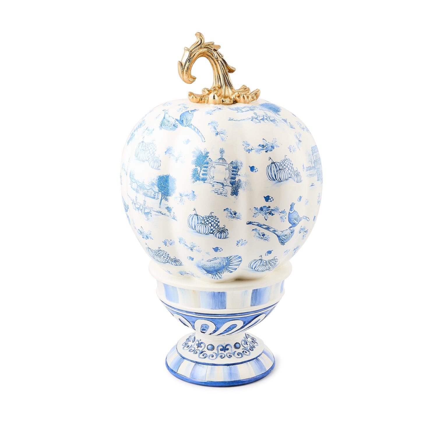 Royal Autumn Toile Tall Pedestal Pumpkin