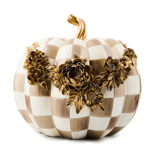 Mocha Check Floral Garland Pumpkin