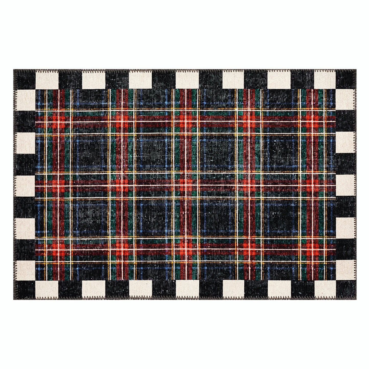 Stewart Tartan Black 2¡ä x 3¡ä Washable Rug