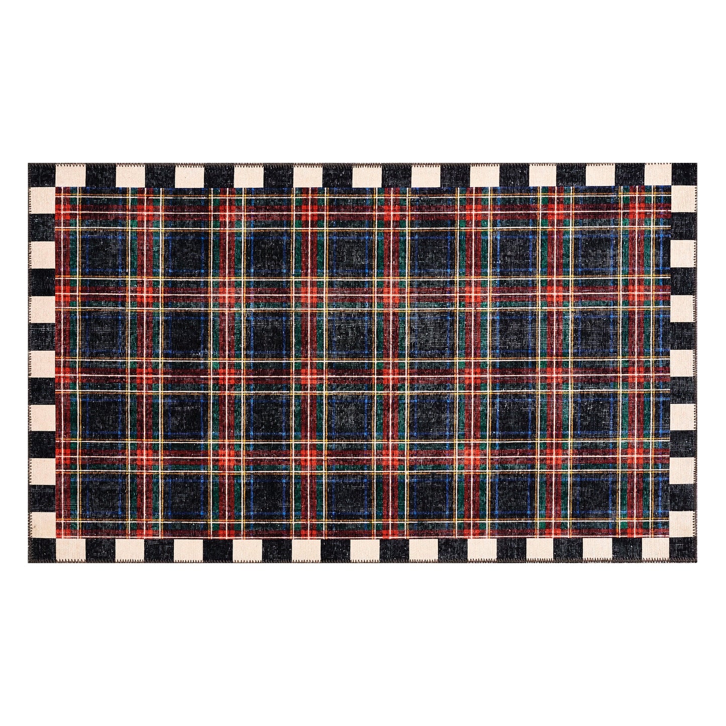 Stewart Tartan Black 3¡ä x 5¡ä Washable Rug