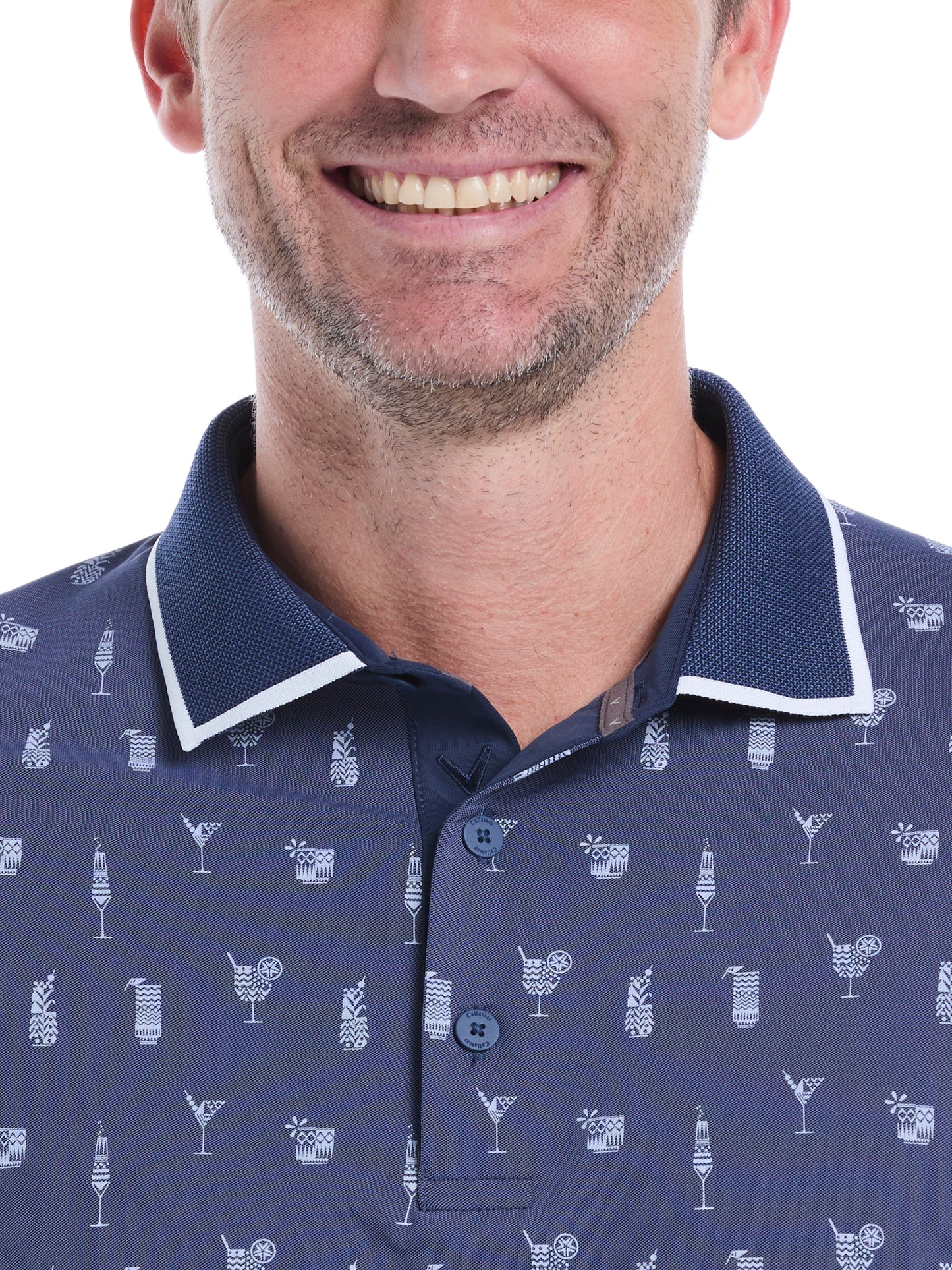 Mens Geo Cocktail Print Golf Polo