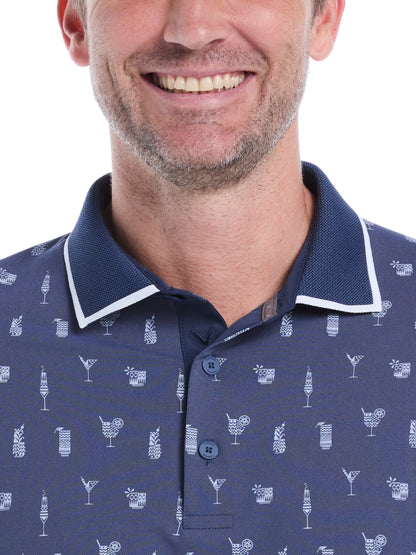 Mens Geo Cocktail Print Golf Polo
