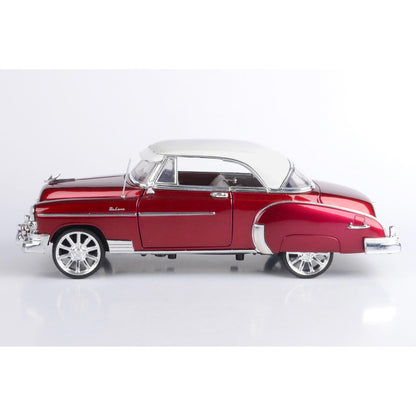 1950 Chevy Bel Air-Metallic Red w/ White Top 1:18 Scale Diecast Model Car by Motormax