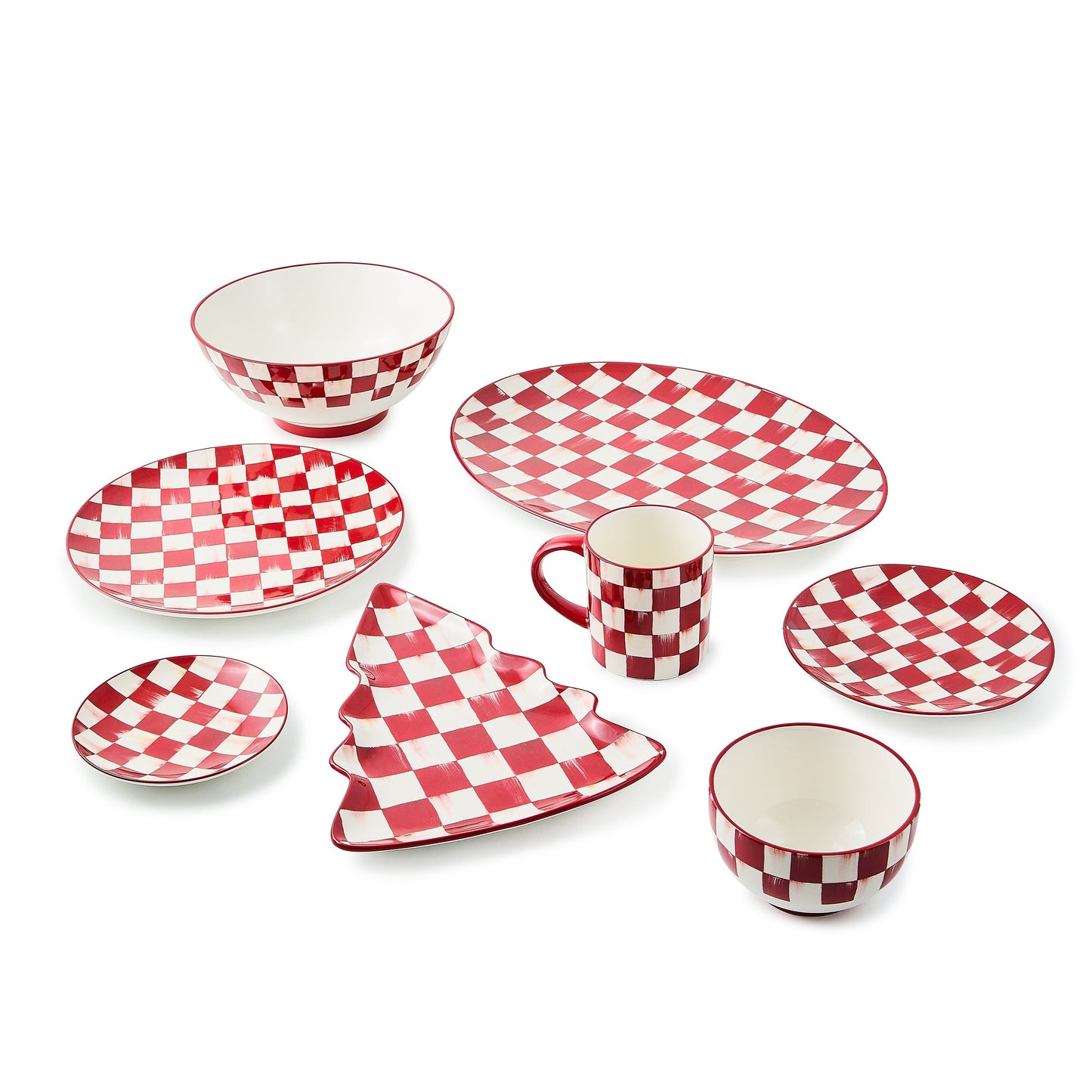 Cherry Check Mugs, Set of 4
