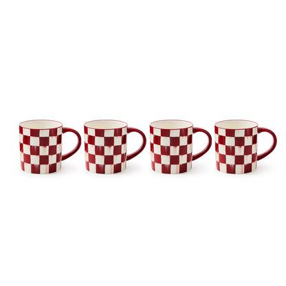 Cherry Check Mugs, Set of 4
