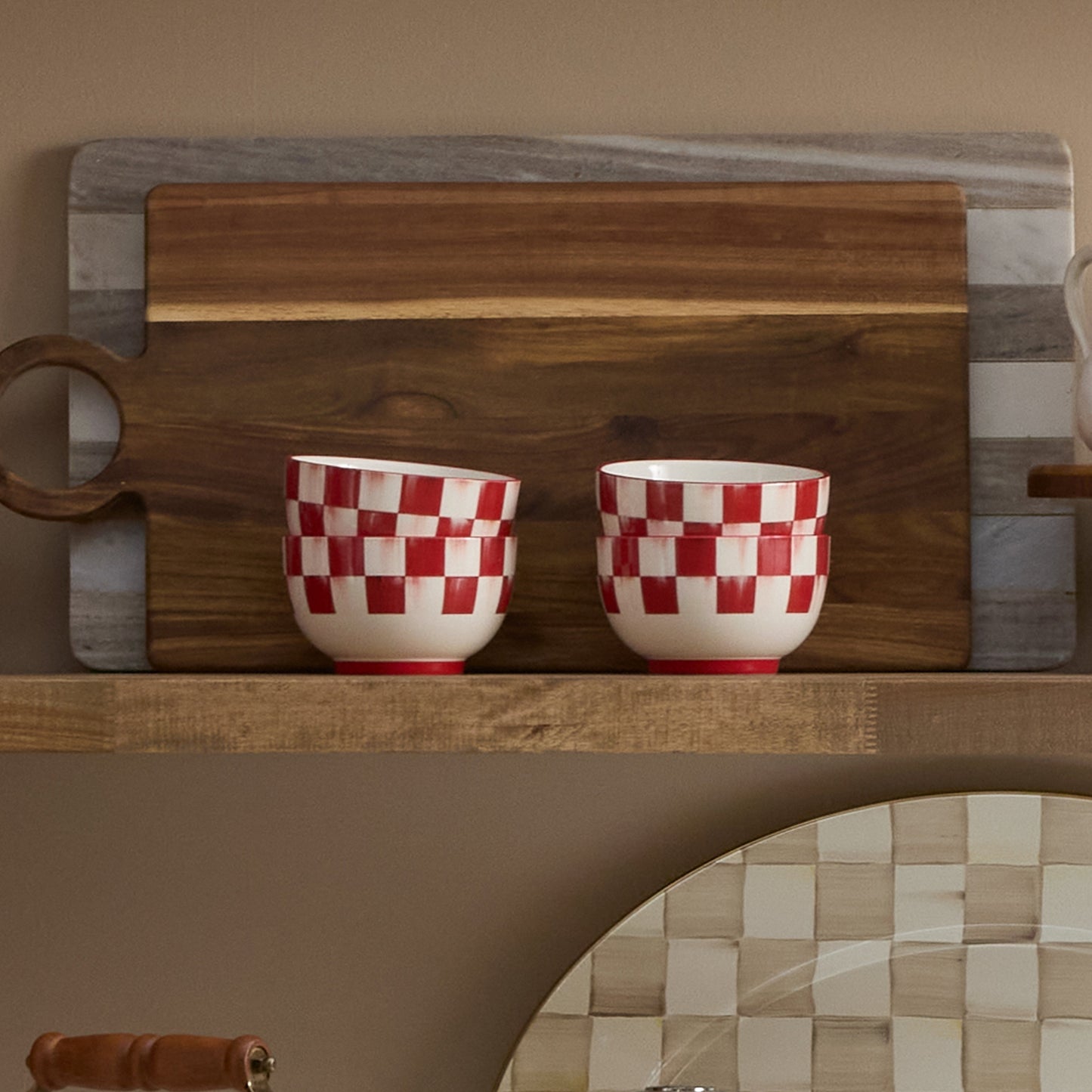 Cherry Check Breakfast Bowls, Set of 4