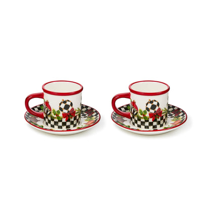 Deck the Halls Espresso Cup & Saucer, Set of 2
