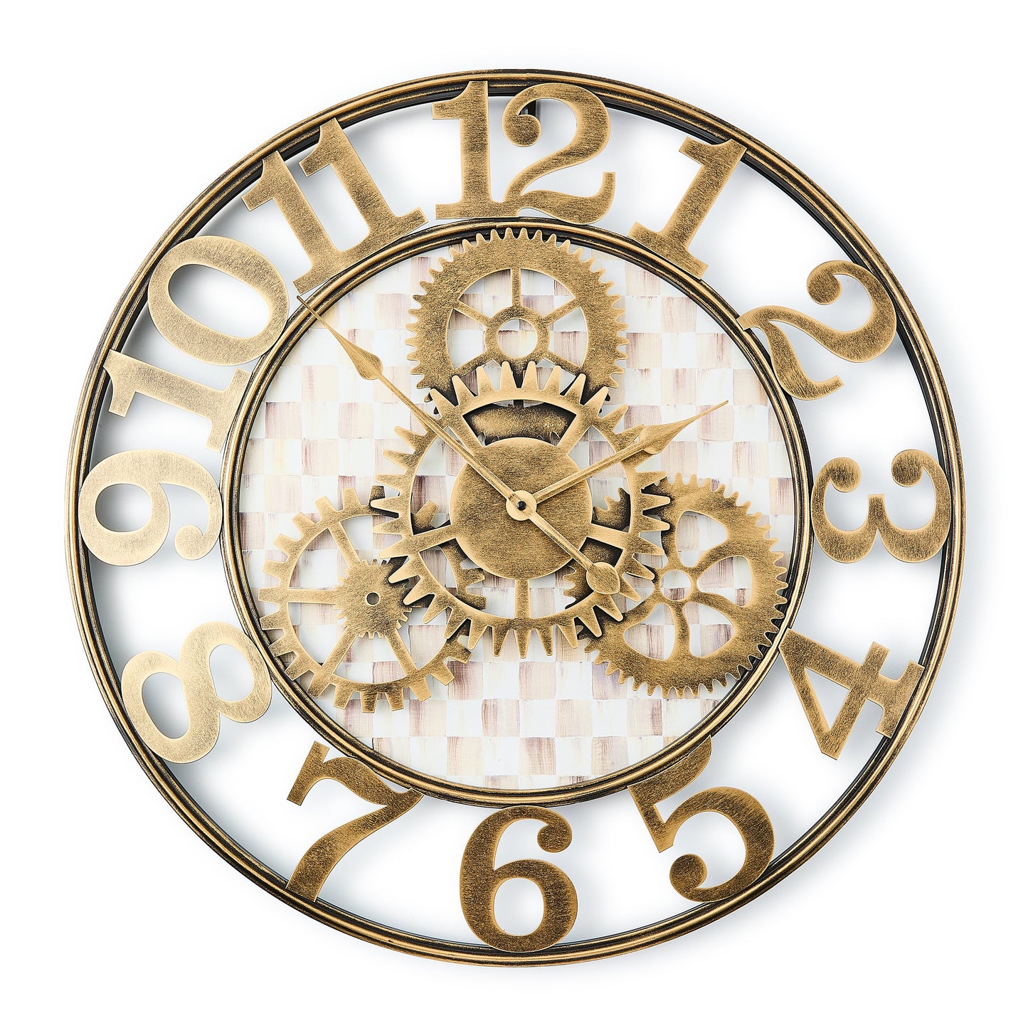 Mocha Check Large Farmhouse Wall Clock