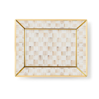 Mocha Check Small Glass Vanity Tray