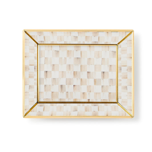Mocha Check Small Glass Vanity Tray