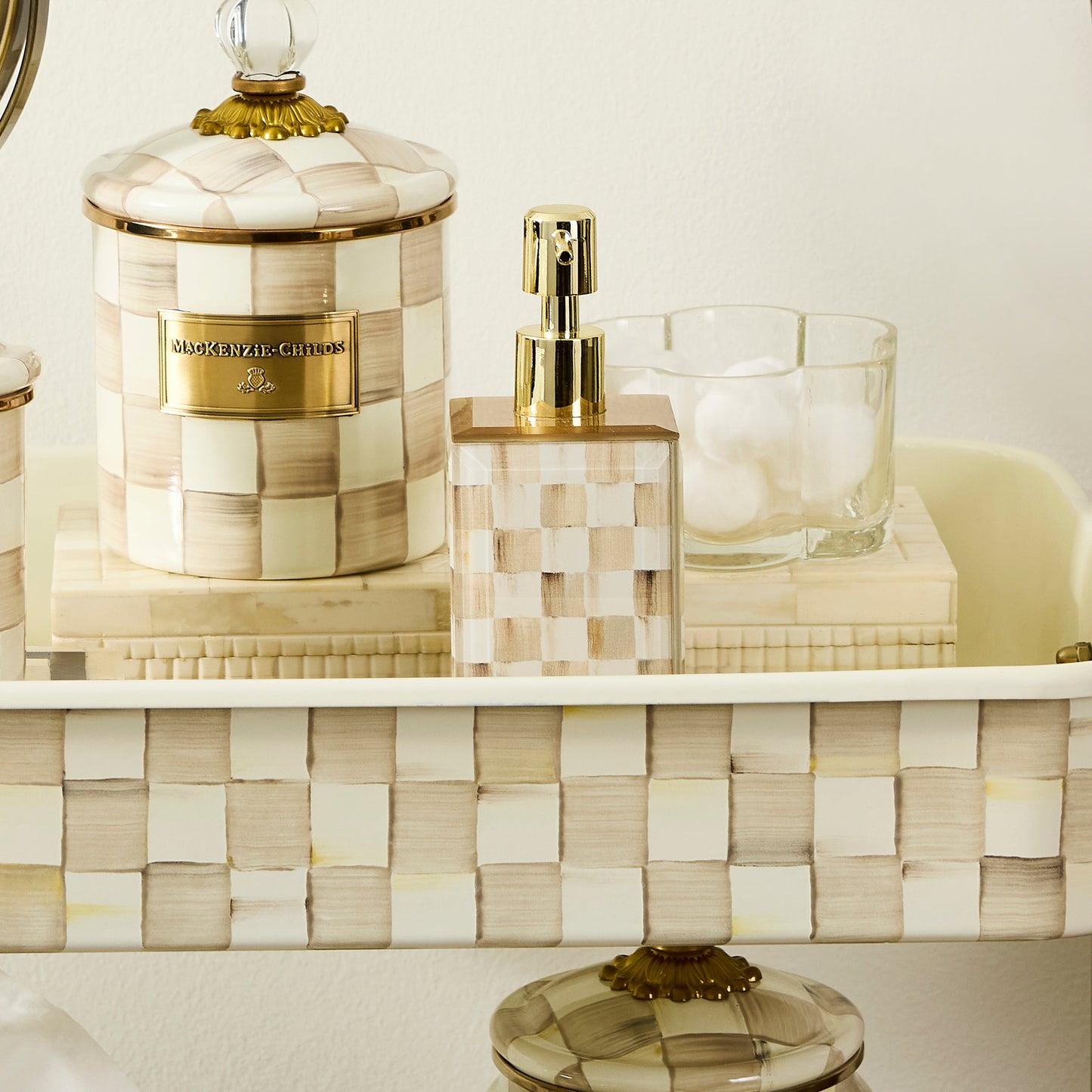 Mocha Check Glass Soap Pump