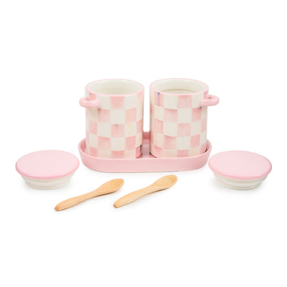 Rosy Check Farmhouse Canisters, Set of 2