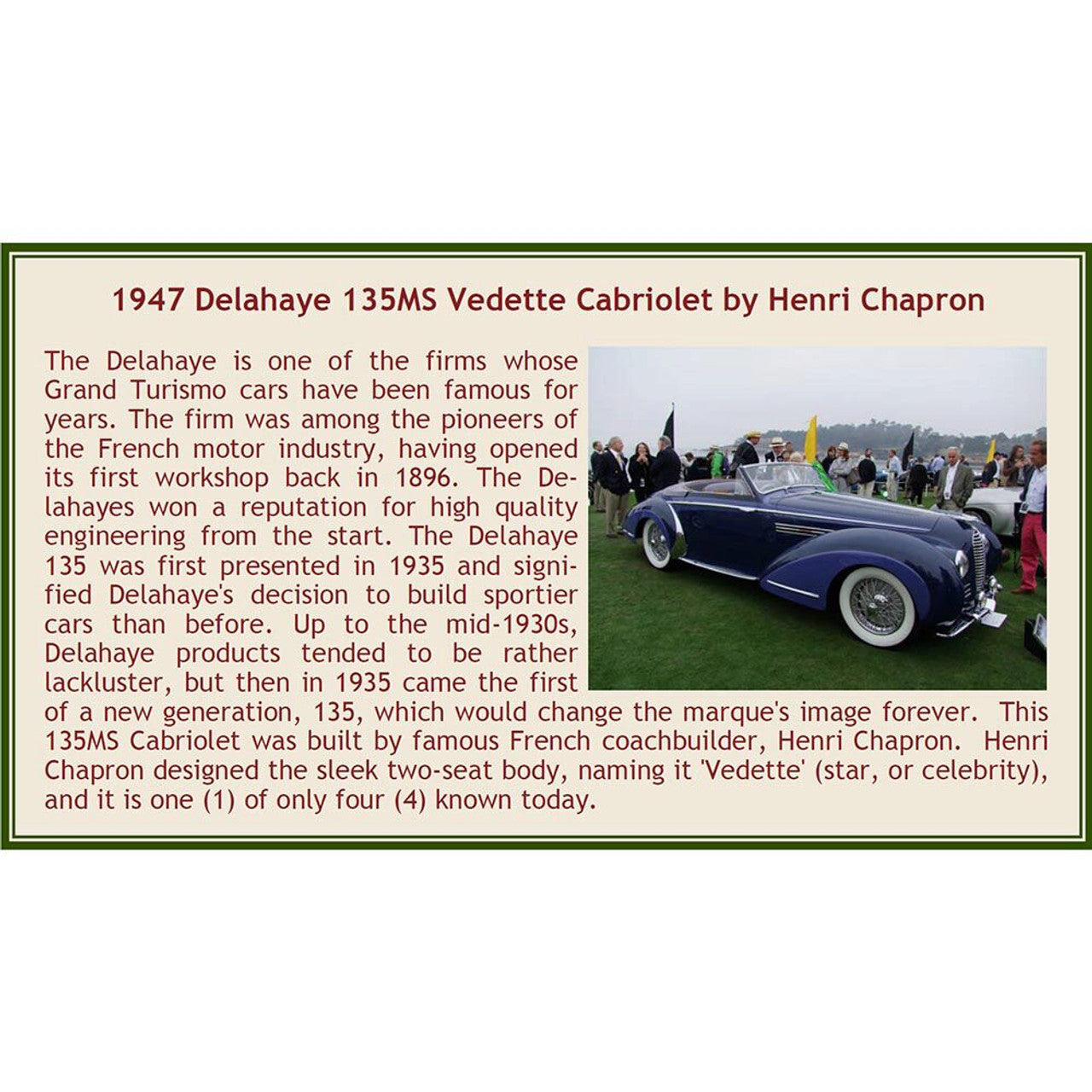 1947 Delahaye 135M Vedette cabriolet by Henri Chapron - Blue 1:43 Scale Cast Resin Model Car by Esval Models