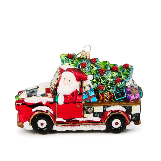 Santa¡¯s Hitting the Road Glass Ornament