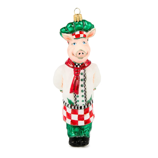 Check It Out Chef Pig Glass Ornament
