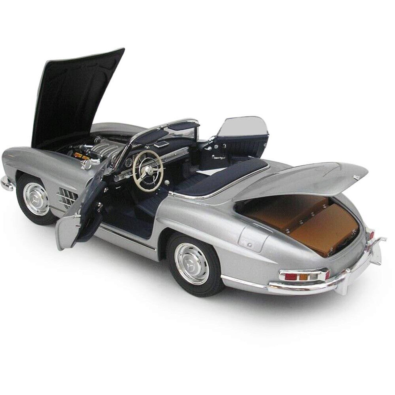 1957 Mercedes-Benz 300 SL Roadster (W198) - Silver W/Fitted Luggage 1:18 Scale Diecast Model Car by Minichamps