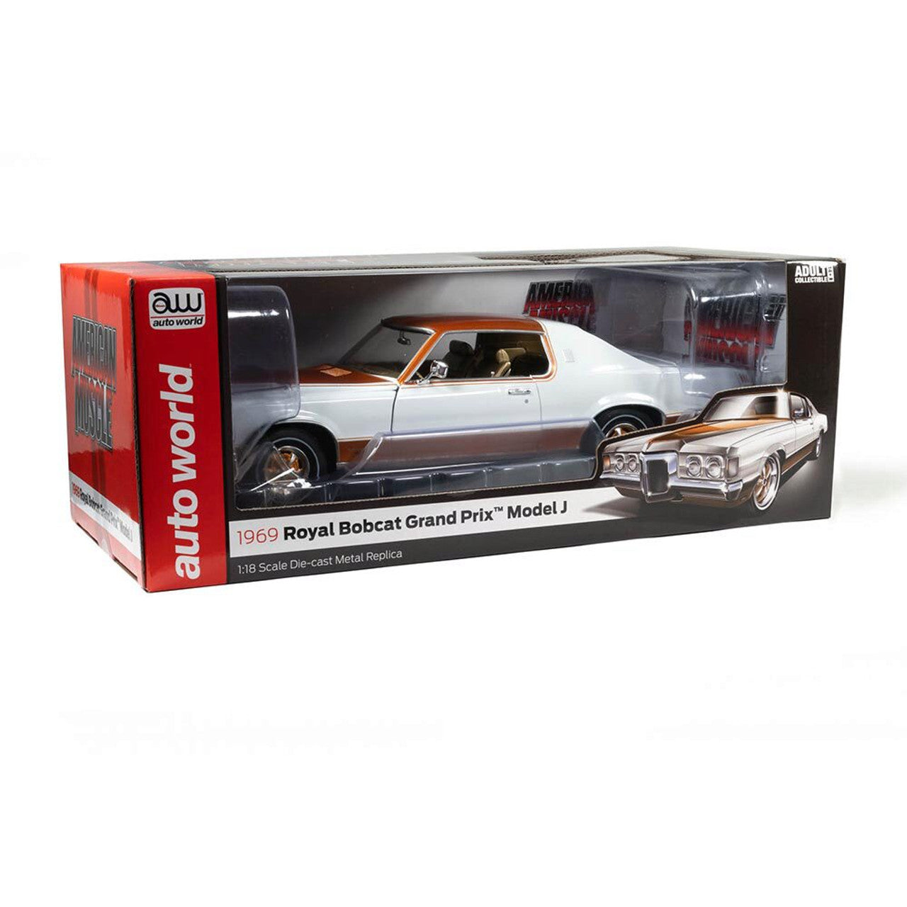 1969 Pontiac Grand Prix (Royal Bobcat) - Cameo White 1:18 Scale Diecast Model Car by American Muscle - Ertl