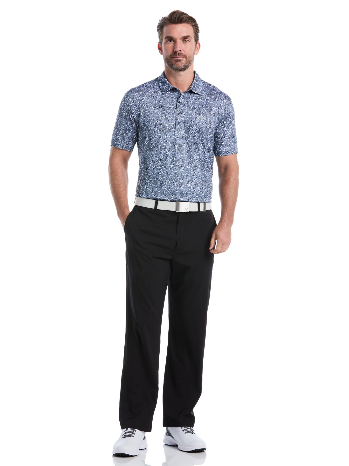 Mens Confetti Hex Print Golf Polo