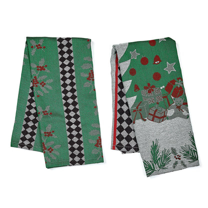 Holly & Holiday Tree Jacquard Dish Towels, Set of 2