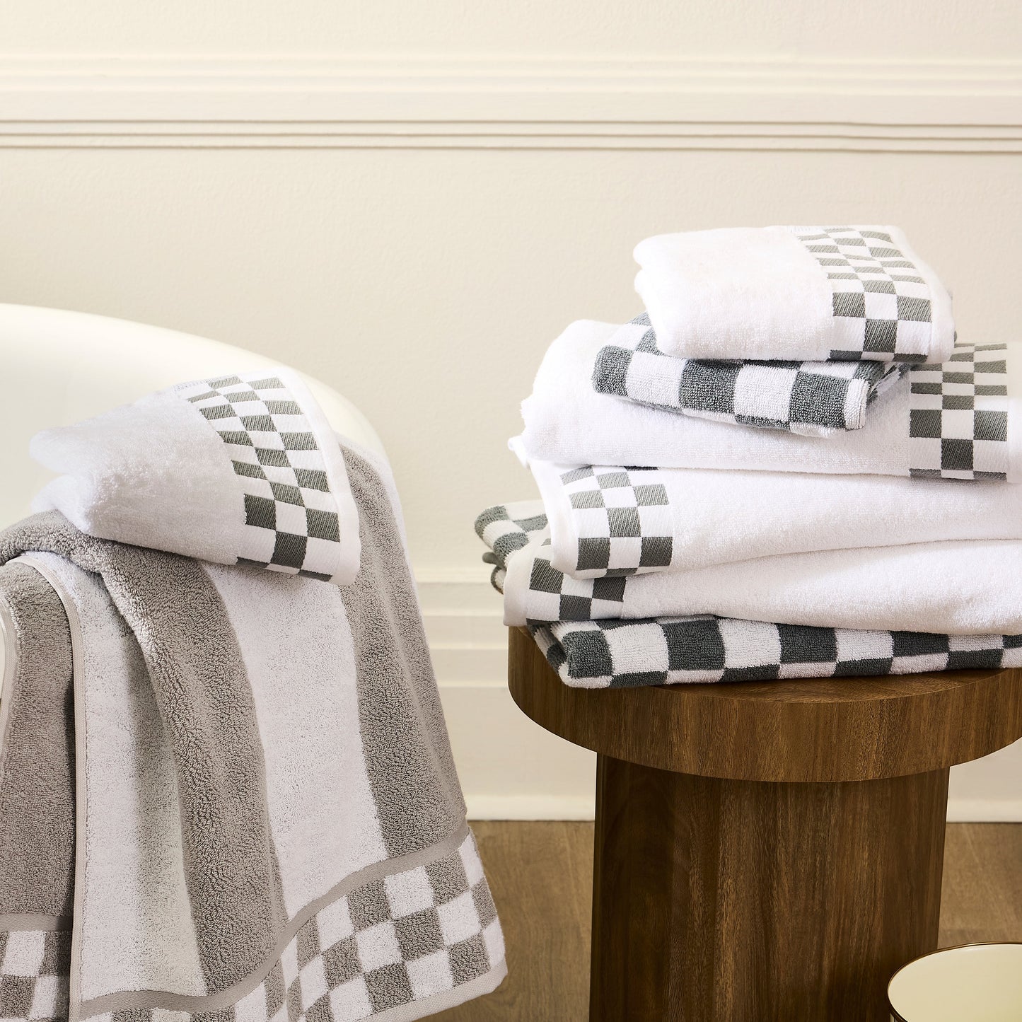 Hand Towel with Grey Check Border
