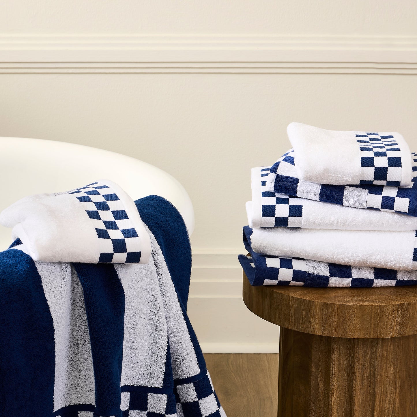 Hand Towel with Navy Check Border