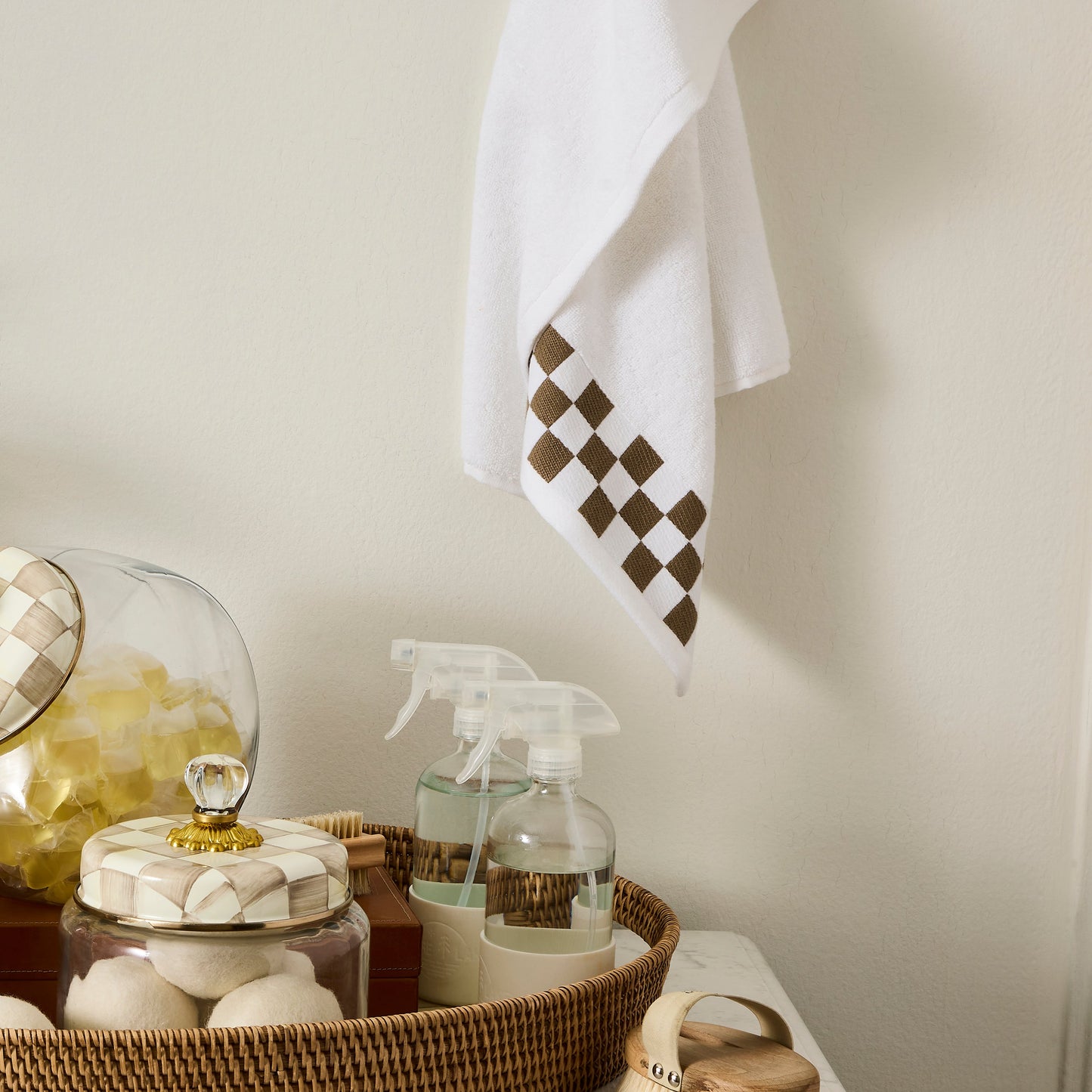 Hand Towel with Mocha Check Border