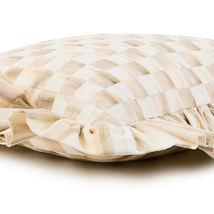 Mocha Check Throw Pillow with Ruffle