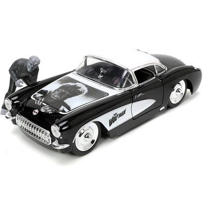 1957 Chevy Corvette with Universal The Wolfman Figure 1:24 Scale Diecast Model Car by Jada Toys