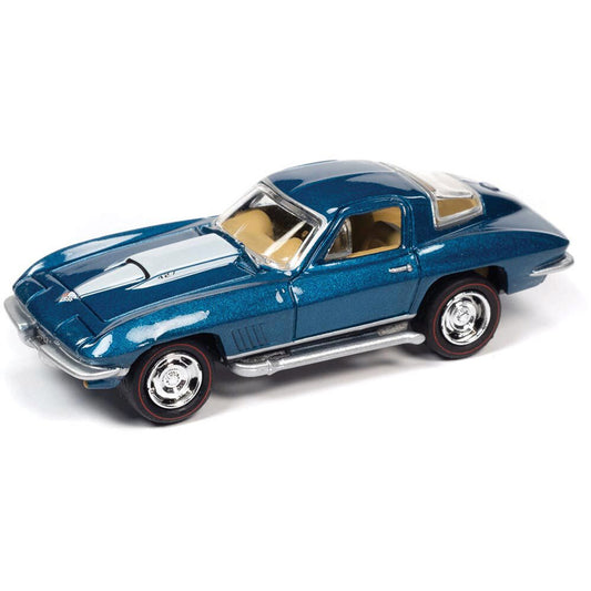 1967 Corvette - Marina Blue w/White Stinger Hood 1:64 Scale Diecast Model Car by Johnny Lightning
