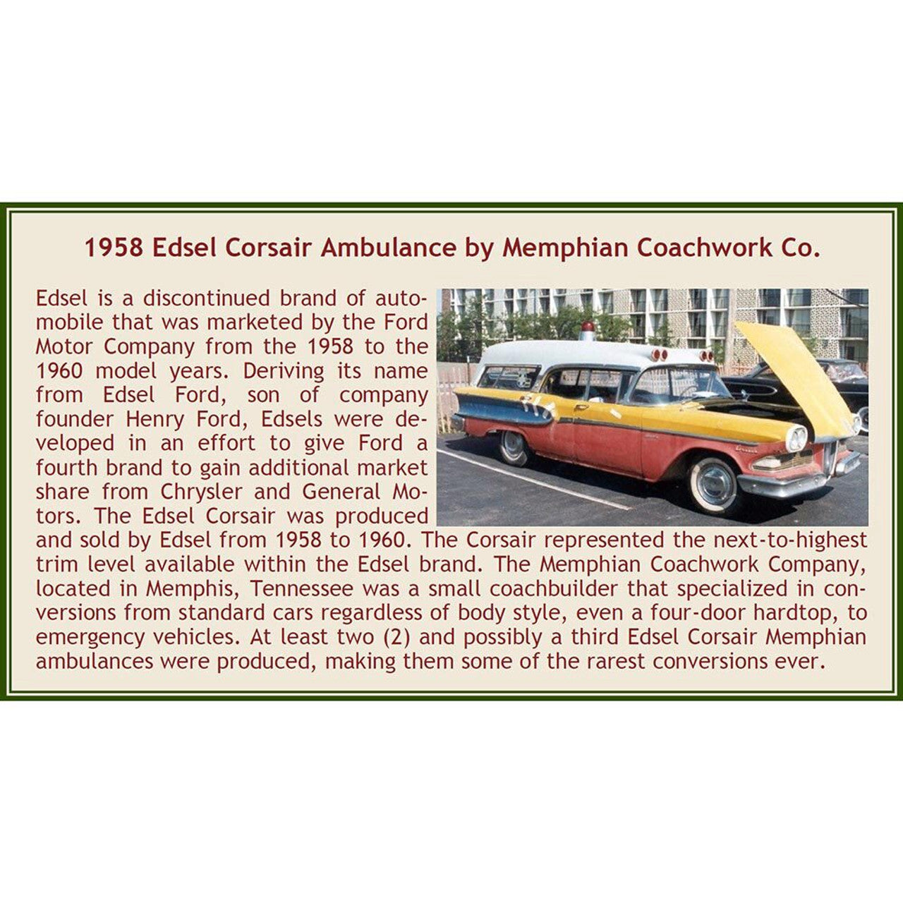 1958 Edsel Corsair Ambulance by Memphian Coachwork Co. - Orange 1:43 Scale Cast Resin Model Car by Esval Models