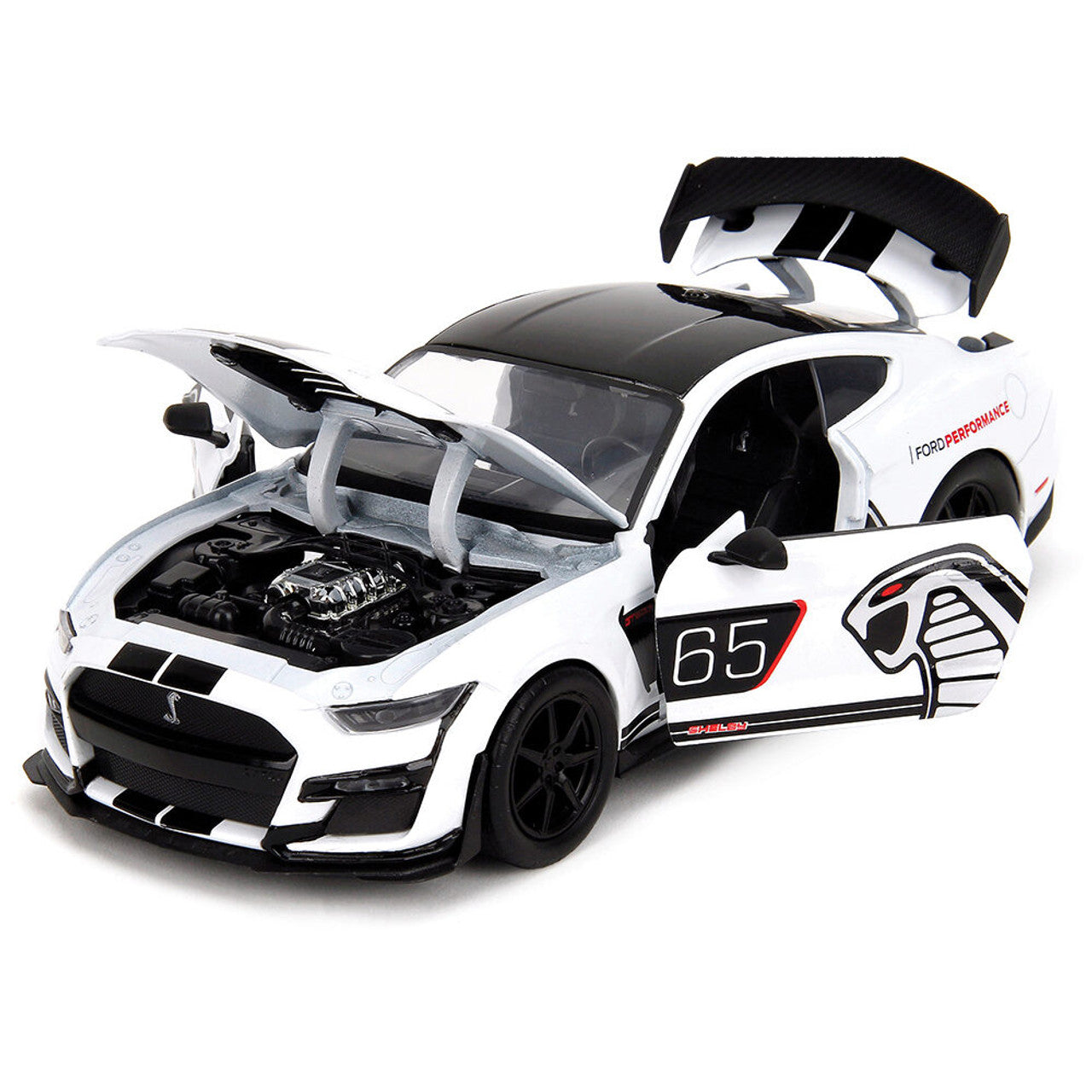 2020 Ford Mustang Shelby G.T. 500 - #65 White 1:24 Scale Diecast Model Car by Jada Toys