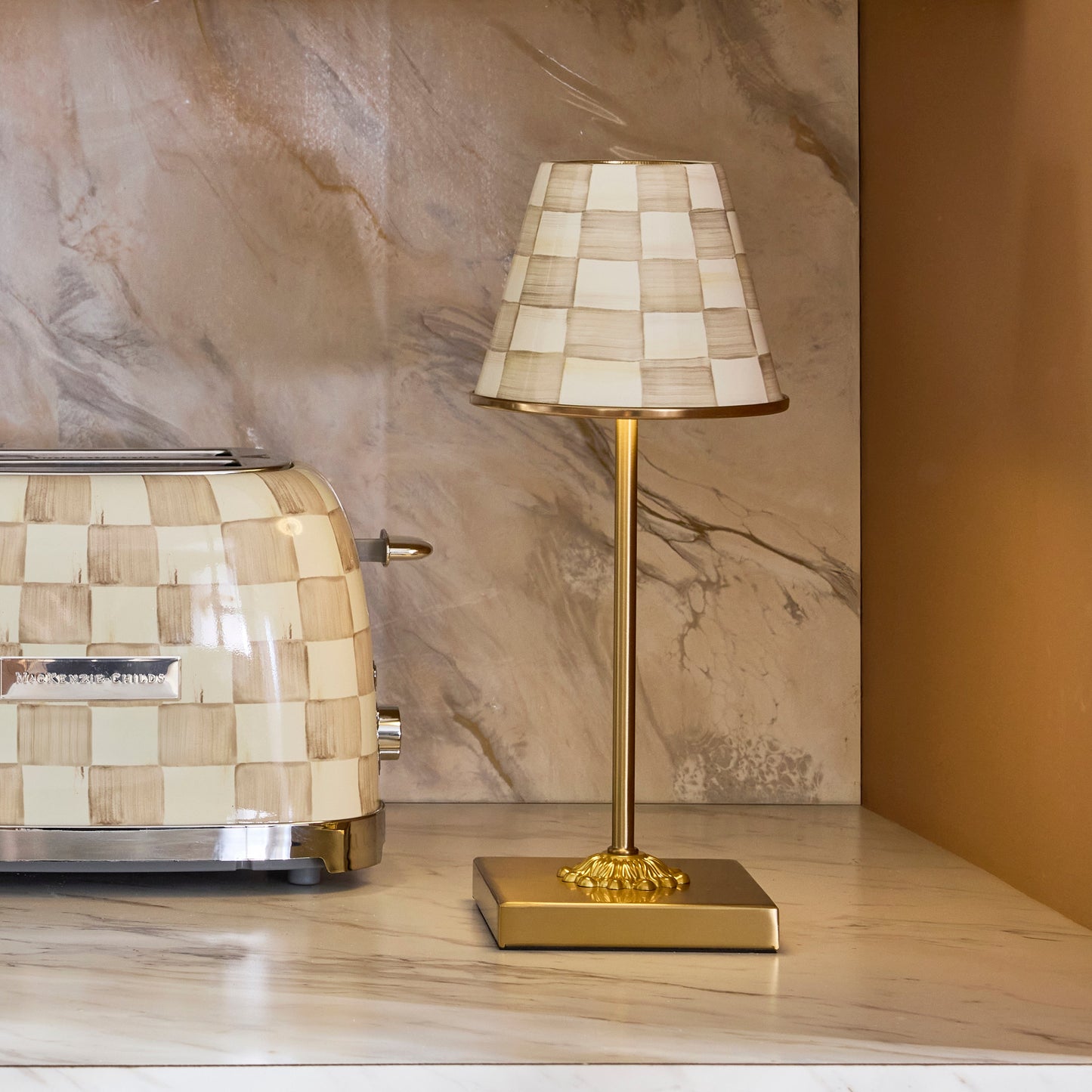 Mocha Check LED Rechargeable Cafe Table Lamp