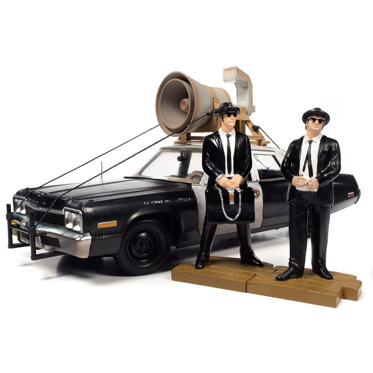 Blues Brothers 1974 Dodge Monaco Police Pursuit with Jake & Elwood Figures 1:18 Scale Diecast Model Car by Auto World