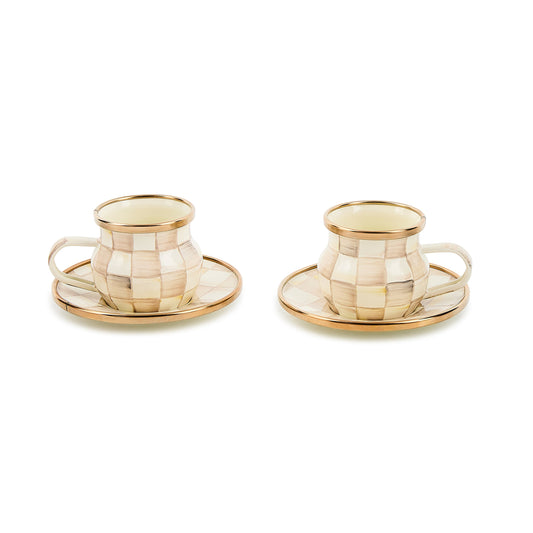 Mocha Check Espresso Cup &amp; Saucer Set
