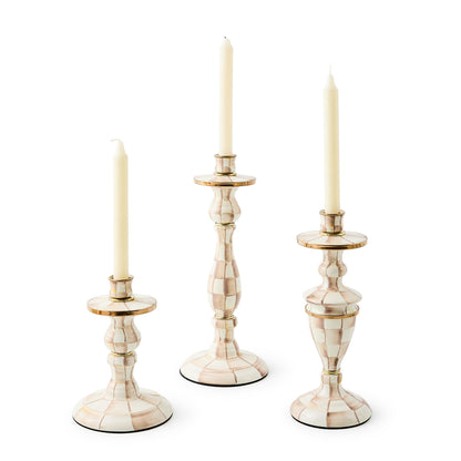 Mocha Check Small Candlestick