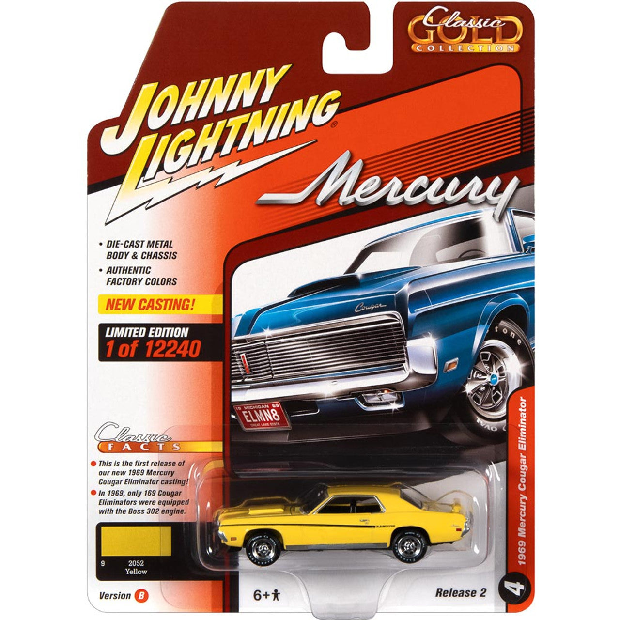 1969 Mercury Cougar Eliminator - Yellow 1:64 Scale Diecast Model Car by Johnny Lightning