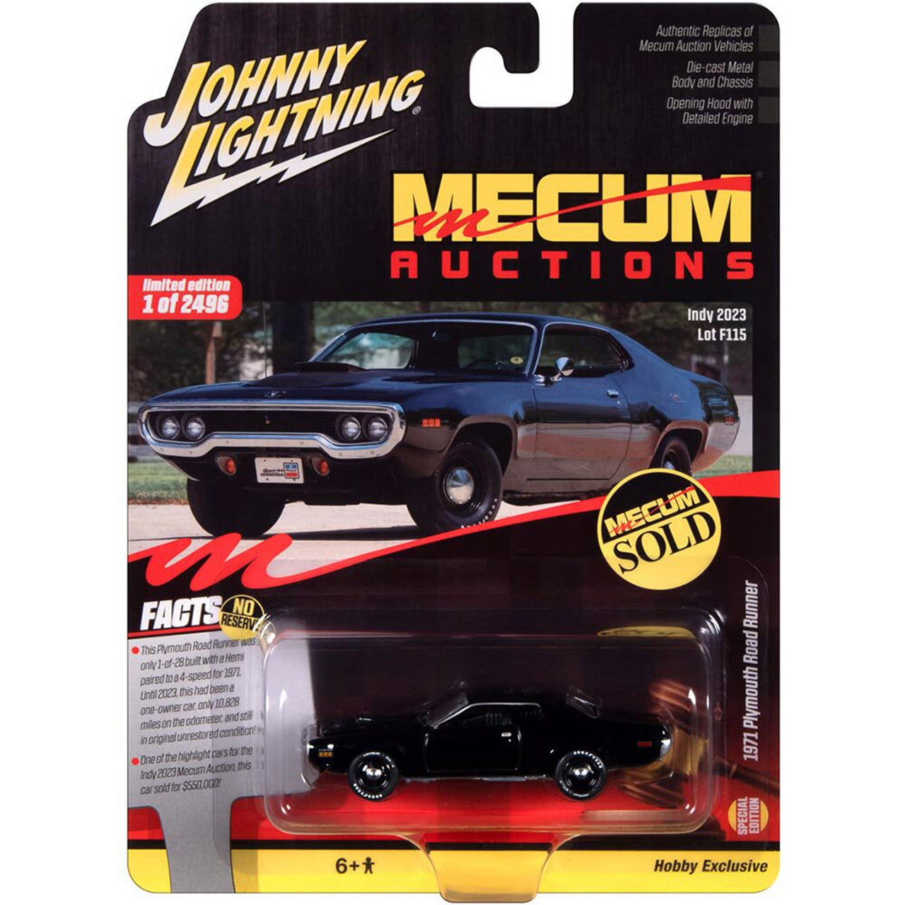 1971 Plymouth Road Runner - Gloss Black 1:64 Scale Diecast Model Car by Johnny Lightning